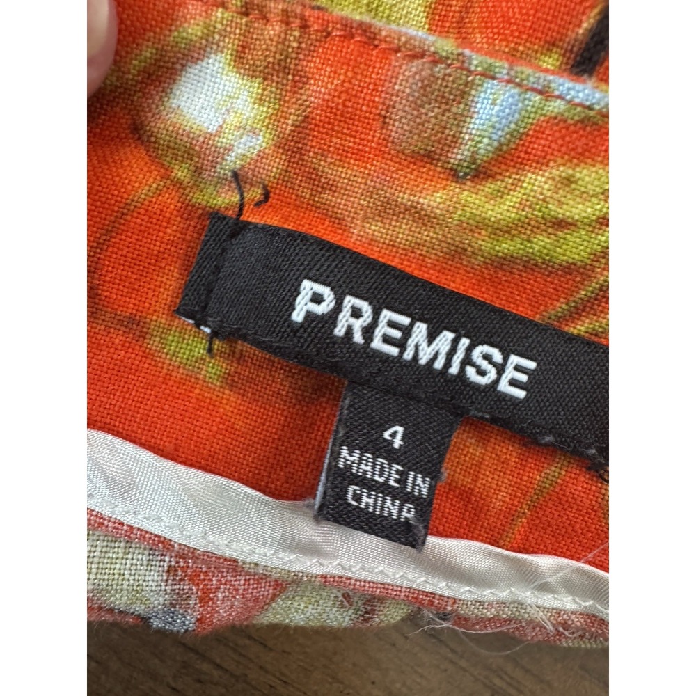 VTG Premise Orange Floral Linen Skirt 4 Pockets Twirl Boho Autumn Fall Colorful - Picture 6 of 12